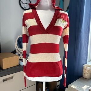 Red and Cream Striped lightweight Sweatshirt with Gold Logo (with gold trims)